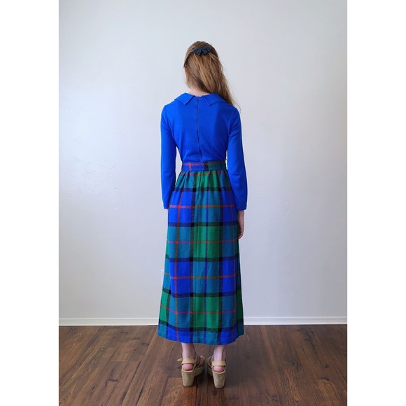 vintage 70s small tartan plaid mod maxi dress - Picture 5 of 10